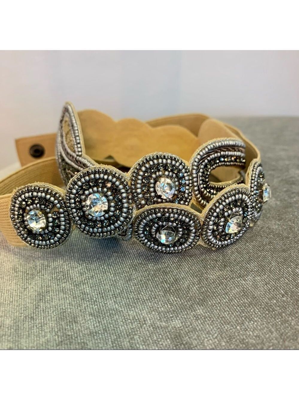 THYME Maternity Tan Brown Beaded Stretchy Belt Size S/M